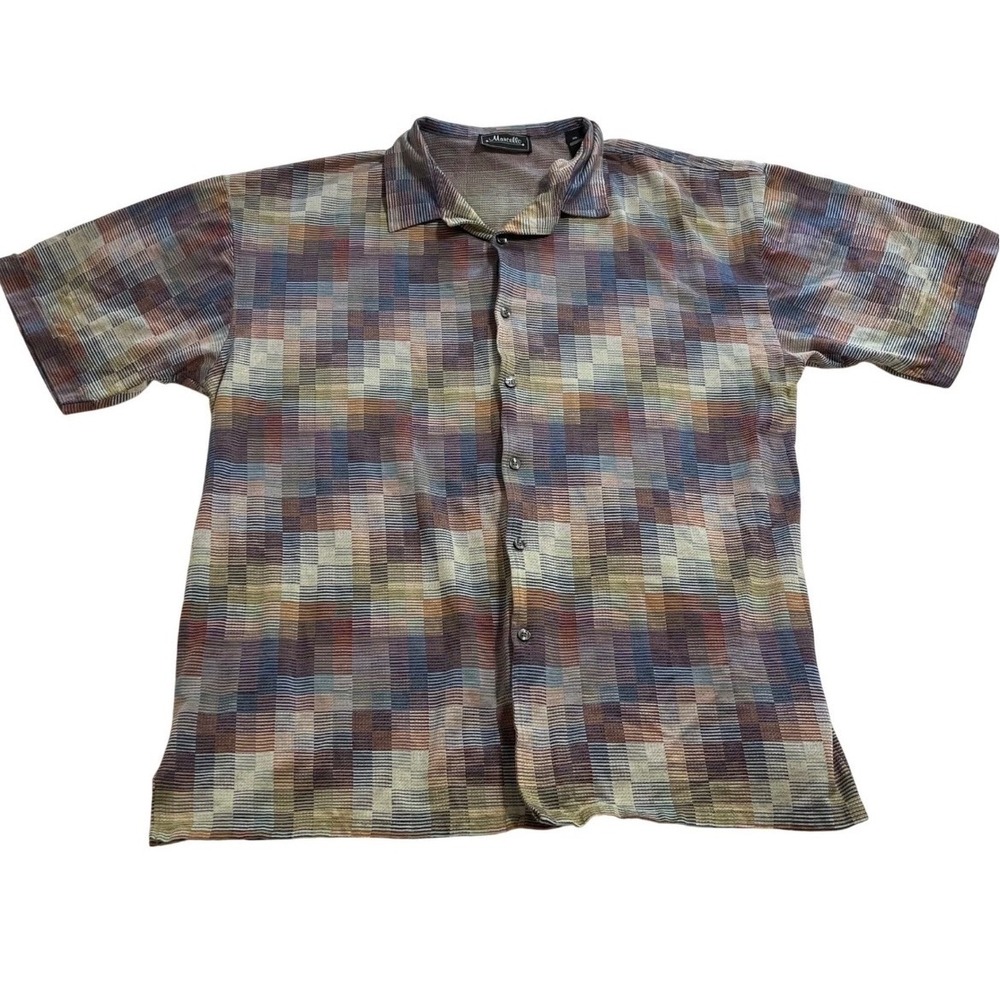 Marcello Mens XXL Short Sleeve Button Down Shirt Multi Color Geometric Knit